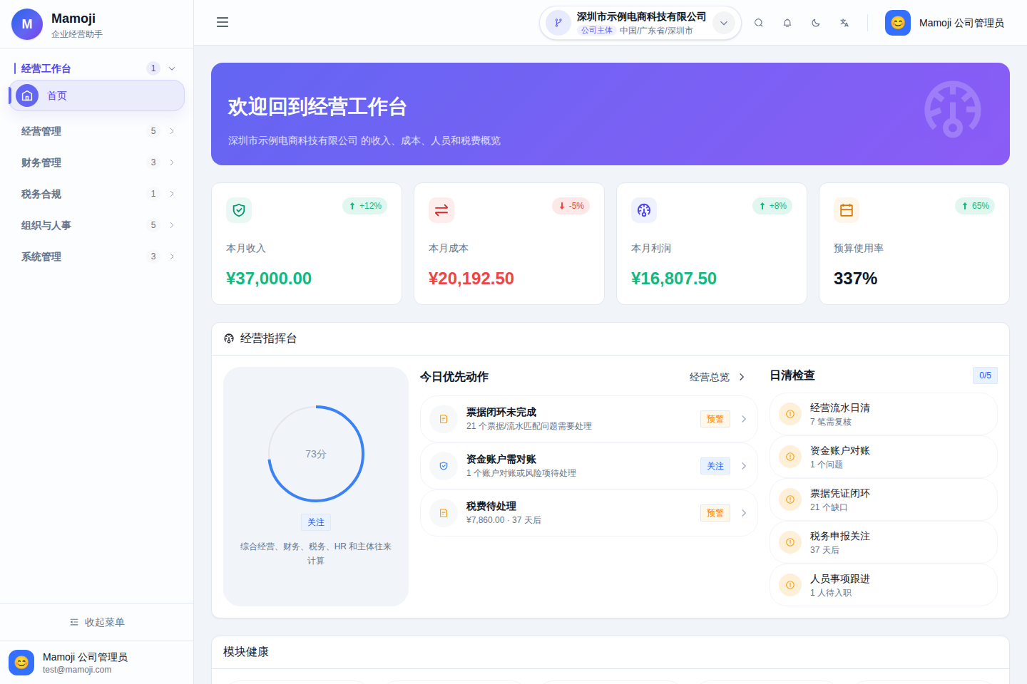 Mamoji dashboard